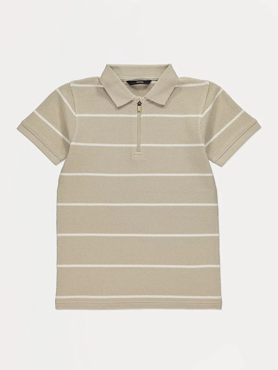 Stone Striped Textured Zip Polo