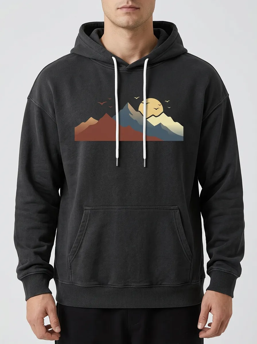 Men's Nature Outdoor Lover Mountain Sunset Print Hoodie