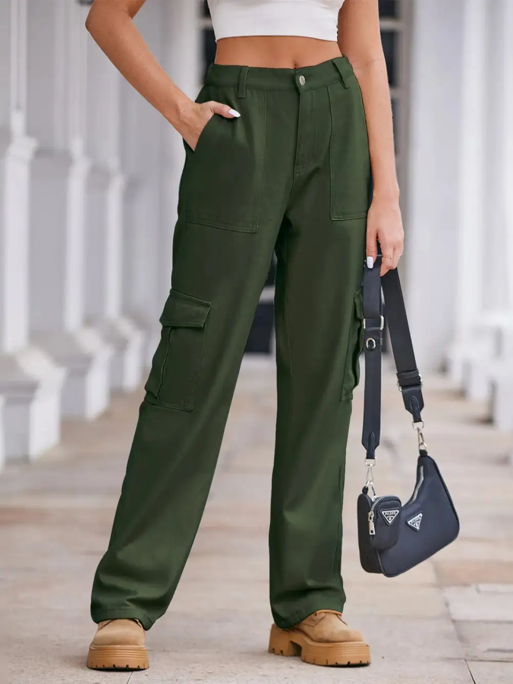 Utility High Waist Cargo Denim Jeans