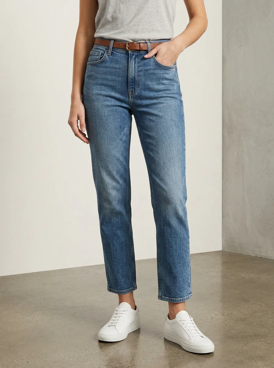 Minimal High-Rise Vintage-Wash Women's Straight-Leg Jeans