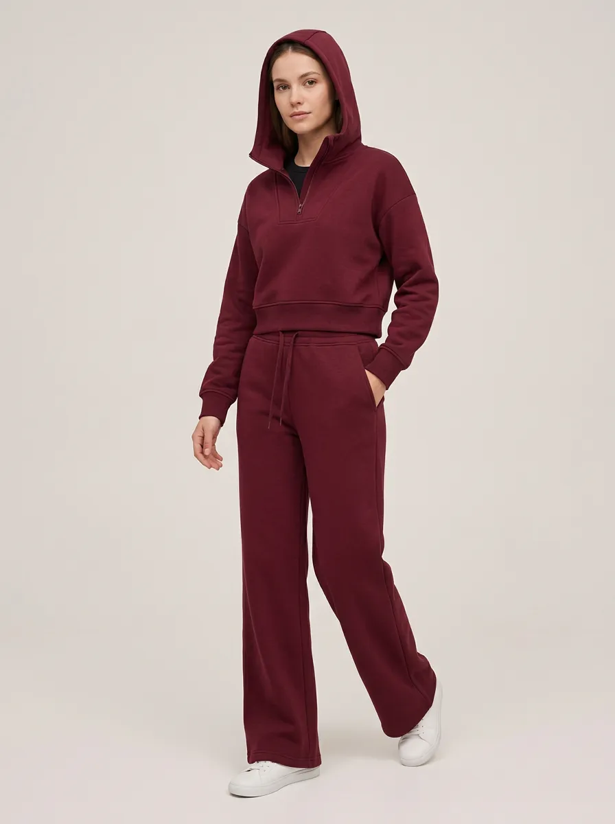 Women's Quarter Zip Hooded Sweatpants Set