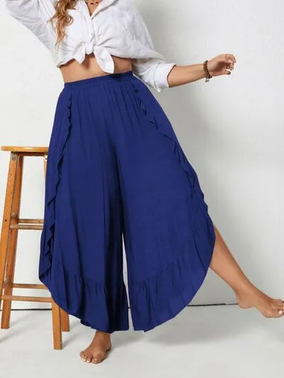 Plus Ruffled Wide Leg Pants