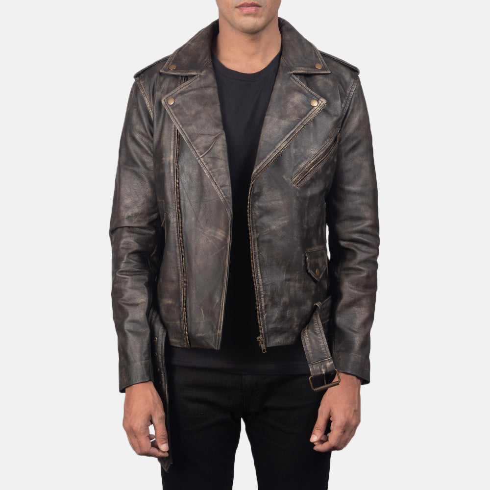 Men's Classic Biker Leather Distressed Jacket