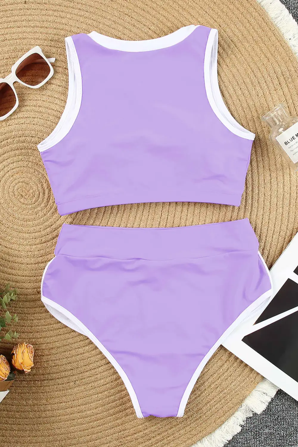 Swimwear Solid Colorblock Round Neck Bodycom Active Bikinis