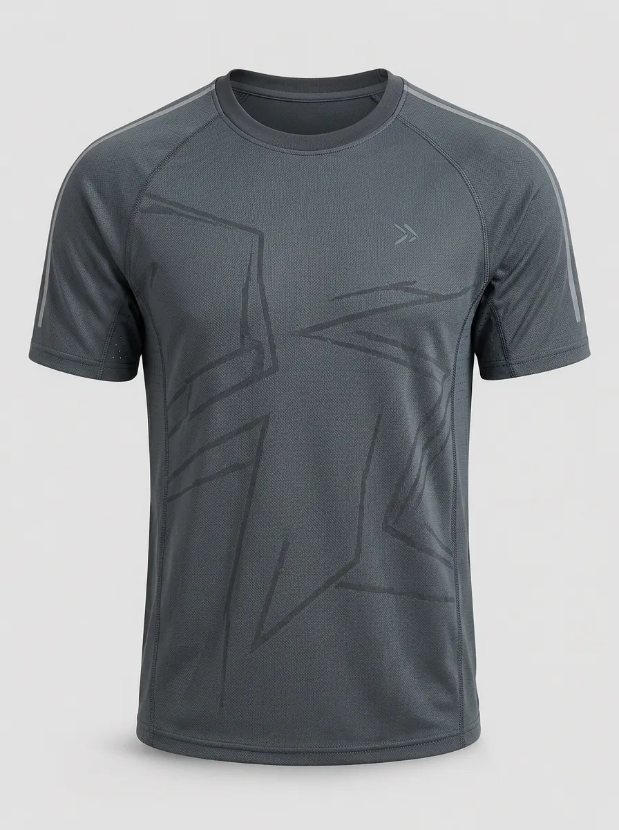 Men's Charcoal Grey Graphic Print Performance T-Shirt