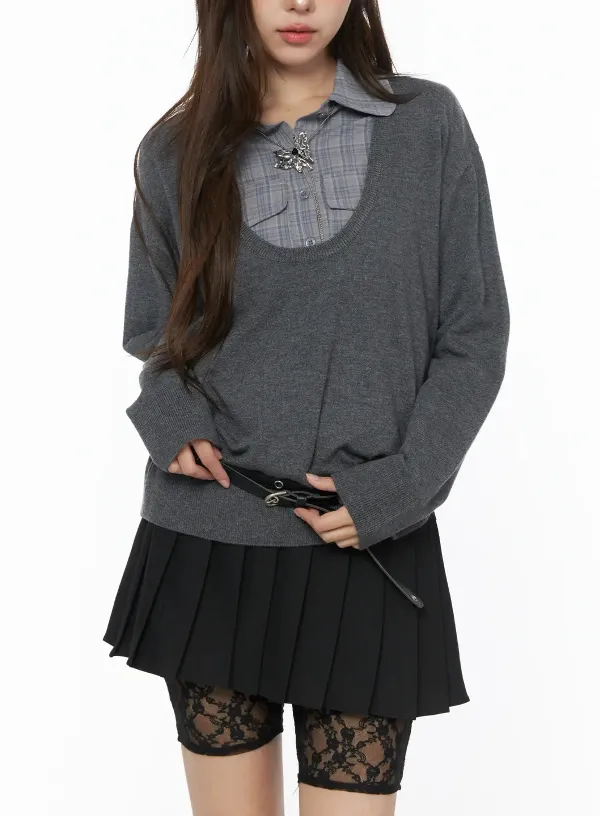 U-Neck Relaxed Knit Sweater
