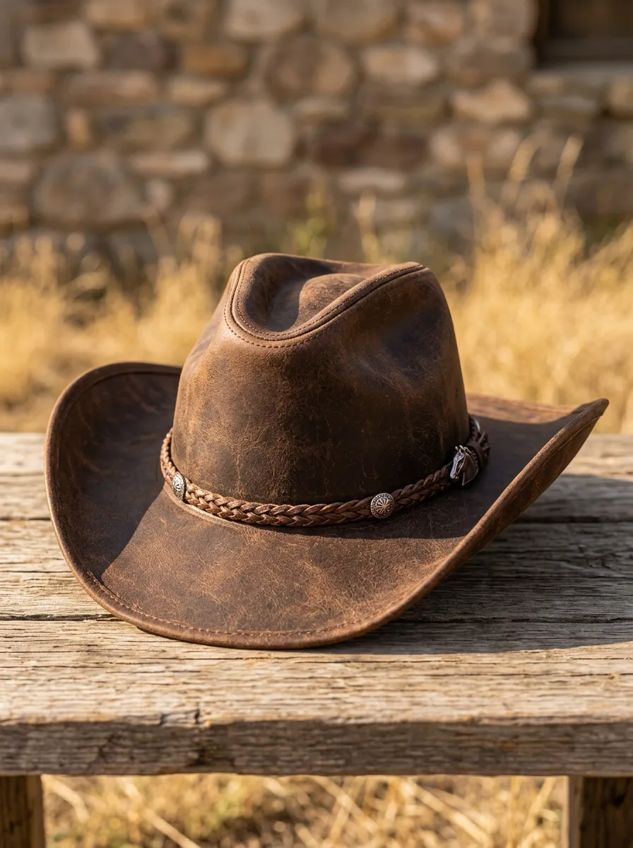 Unisex Leather Cowboy Hat with Braided Band