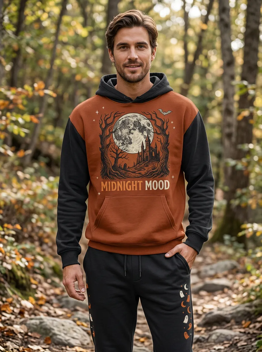Men's Halloween Midnight Moon Castle Printed Tracksuit