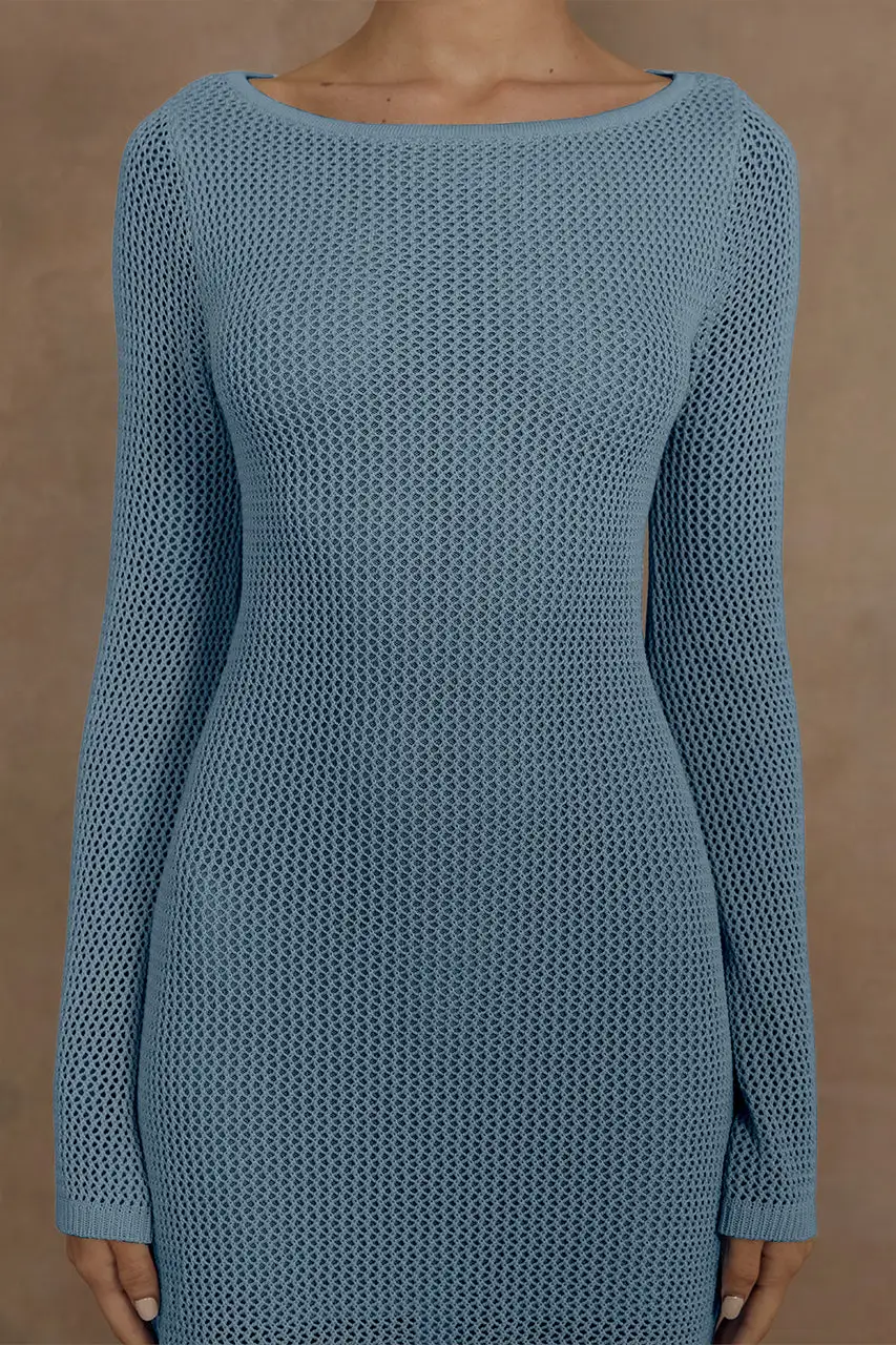 Bell Sleeves Backless Knit Mini Dress