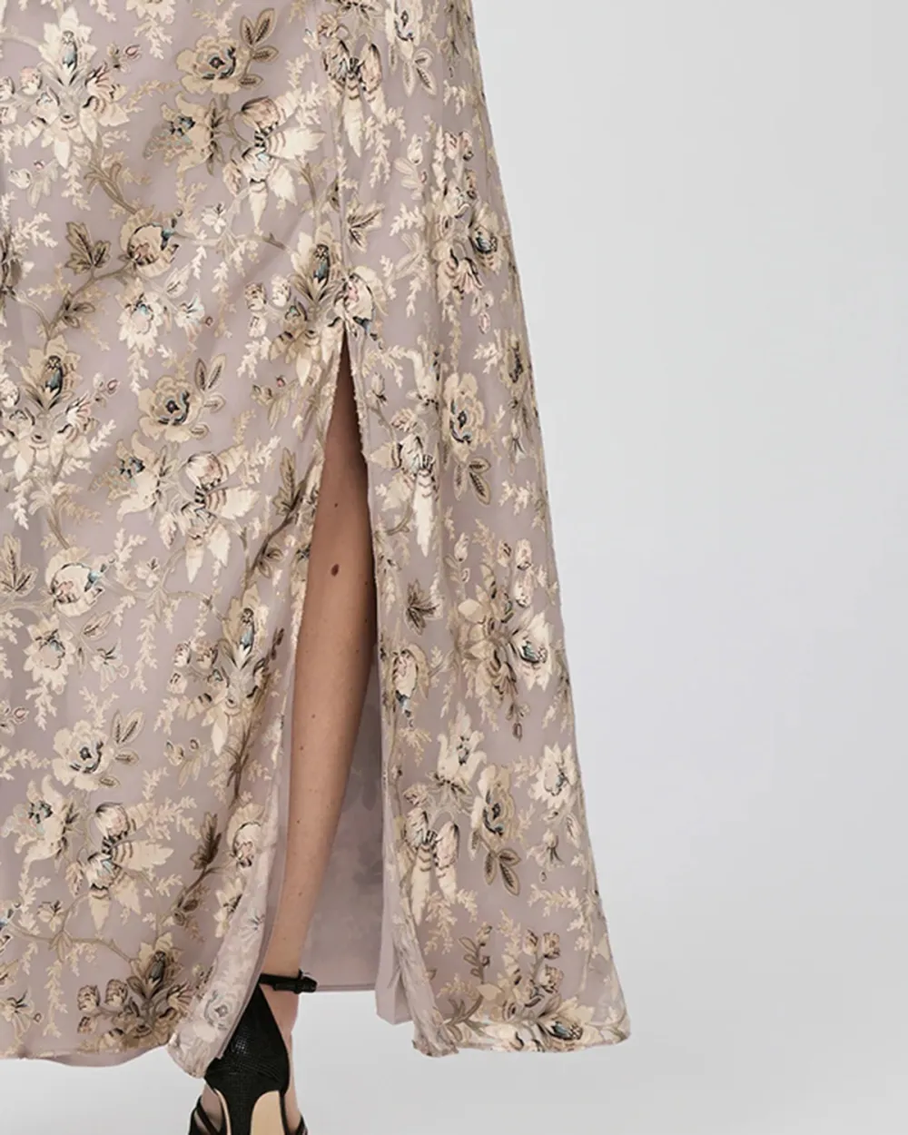 Silver Metallic Print Sleeveless Maxi Dress