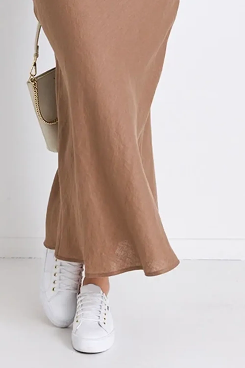 Elasticated Waist Linen Midi Skirt