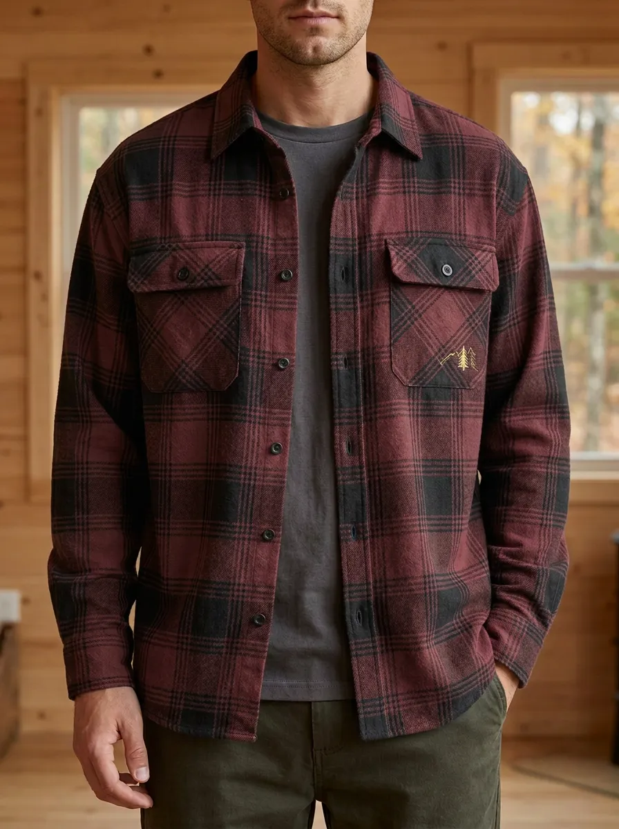 Pine Tree Forest Plaid Patch Pocket Shirt
