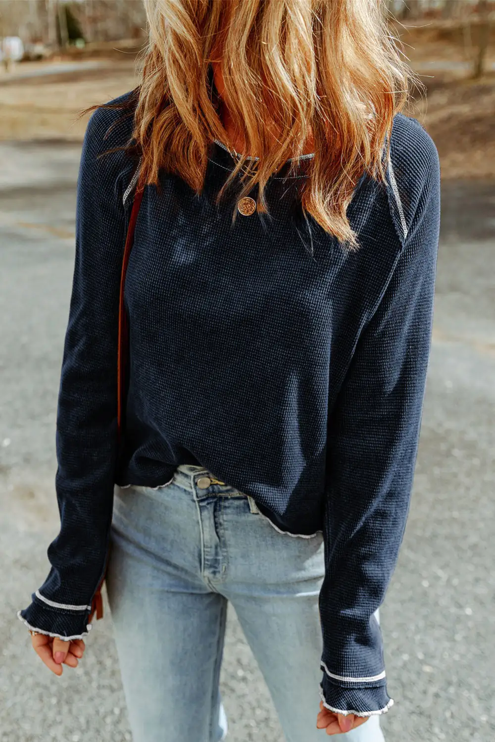 Textured Round Neck Long Sleeve Women's Top