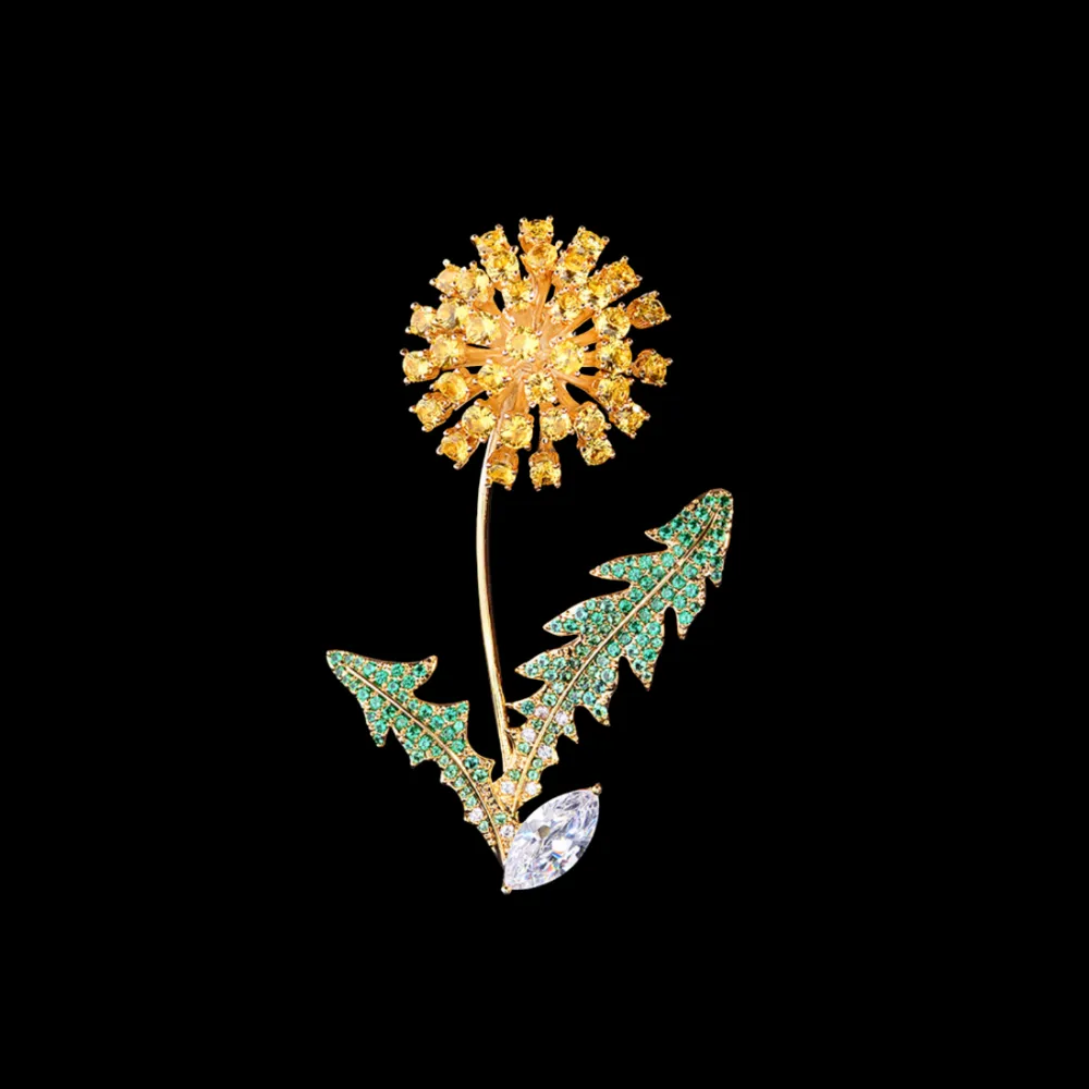 Crystal Dandelion Leaf Brooch