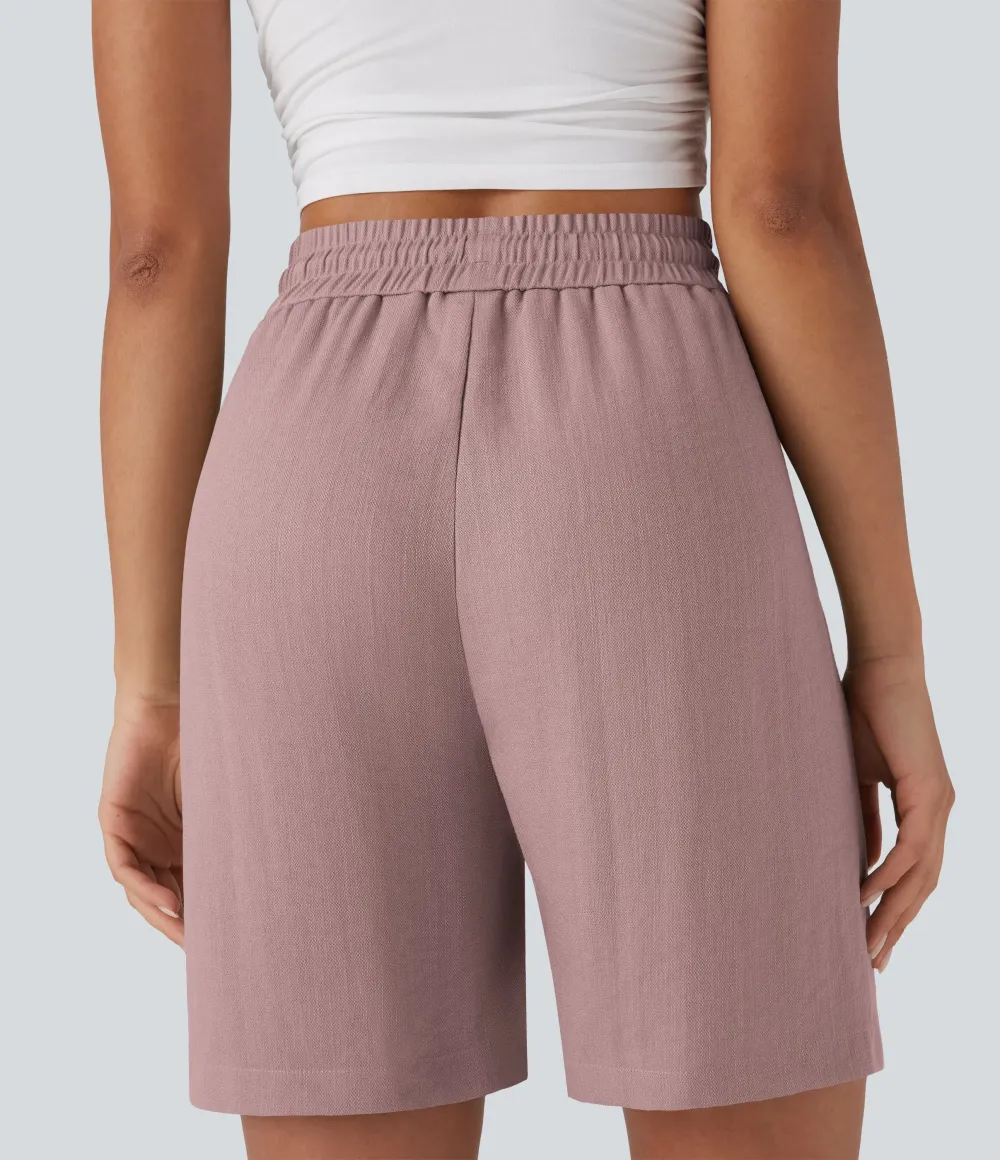 2026🔥High Waisted Drawstring Casual Linen-Feel Shorts with Pockets