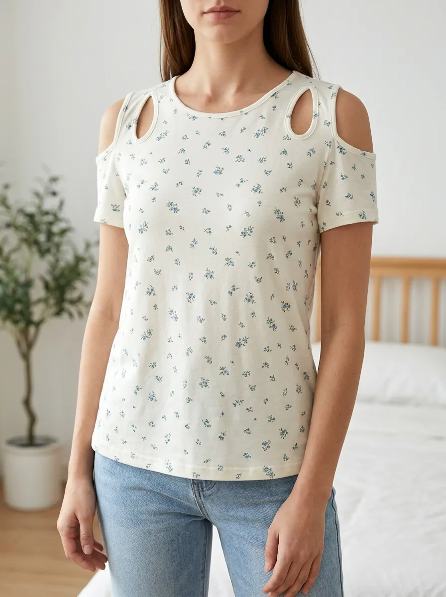 Women's Softline Floral Pattern Cold Shoulder Printed Off-Shoulder Top