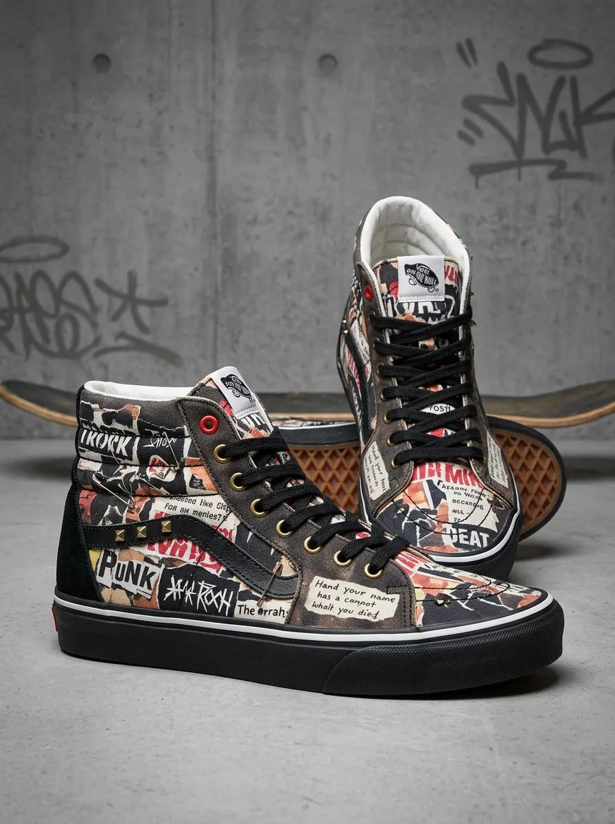 Men's Punk Rock Graffiti Newspaper Print Canvas Shoes
