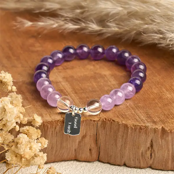 Amethyst Quartz Strawberry Quartz Charm Bracelet