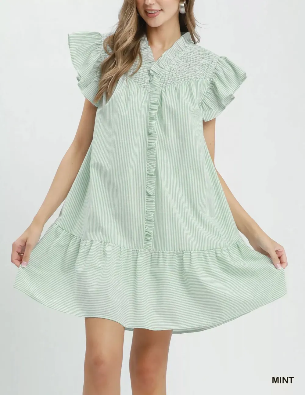 Everyday Striped V-Neck Tiered Smocked Dress