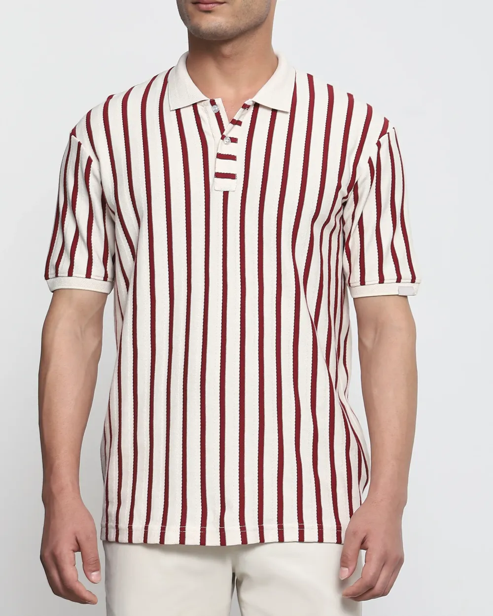 Maroon Striped Textured  Polo Shirt