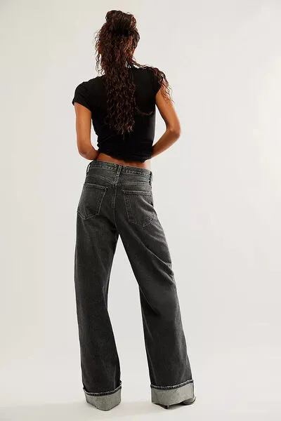 Pocketed Cuffed Denim Jeans