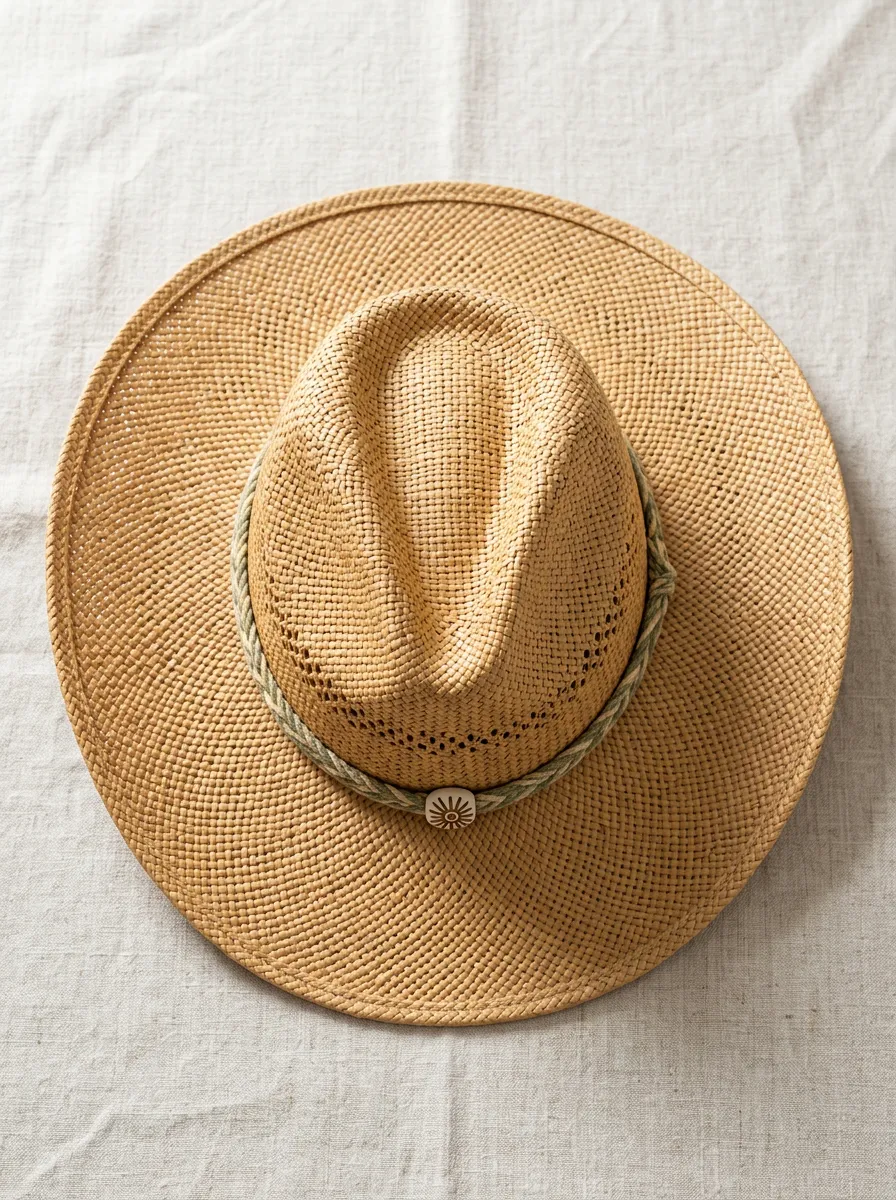 Unisex Straw Western Cowboy Hat with Rope Trim