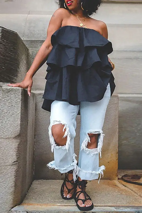 Blue Ripped Frayed Jeans