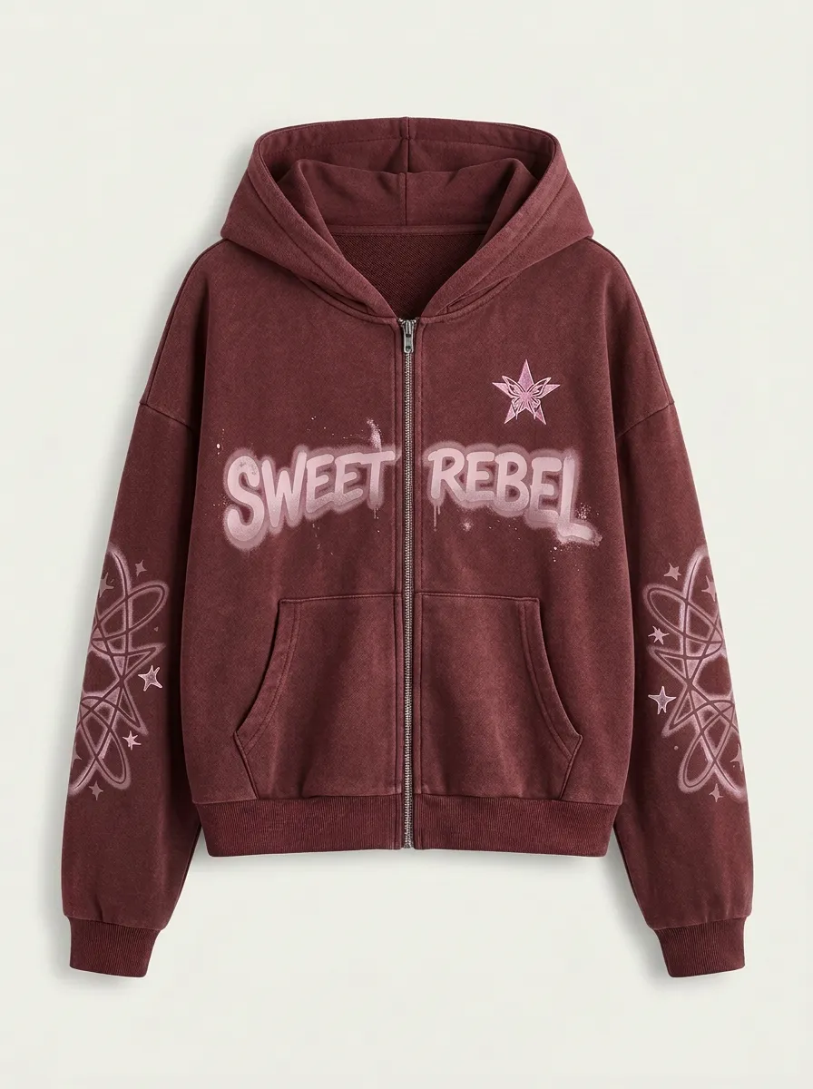 Women's Streetwear Sweet Butterfly Star Printed Zip-up Hoodie