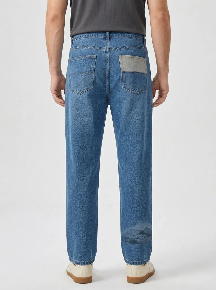 Men's Landscape Graphic Mountain Printed Straight Leg Jeans