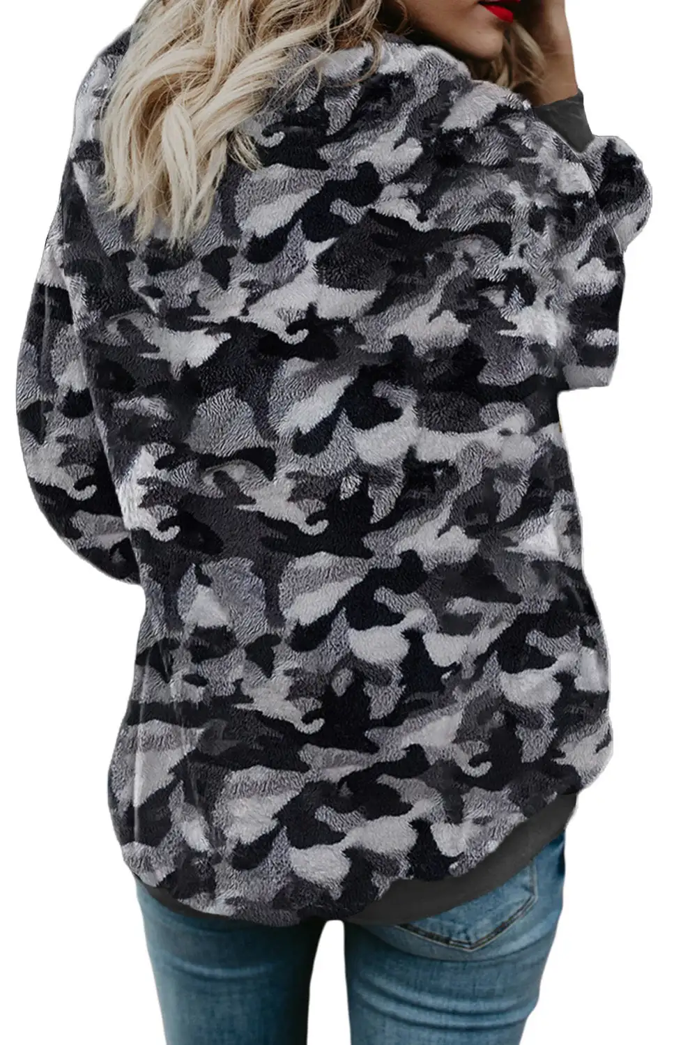 Camo Print Warm Furry Hoodie