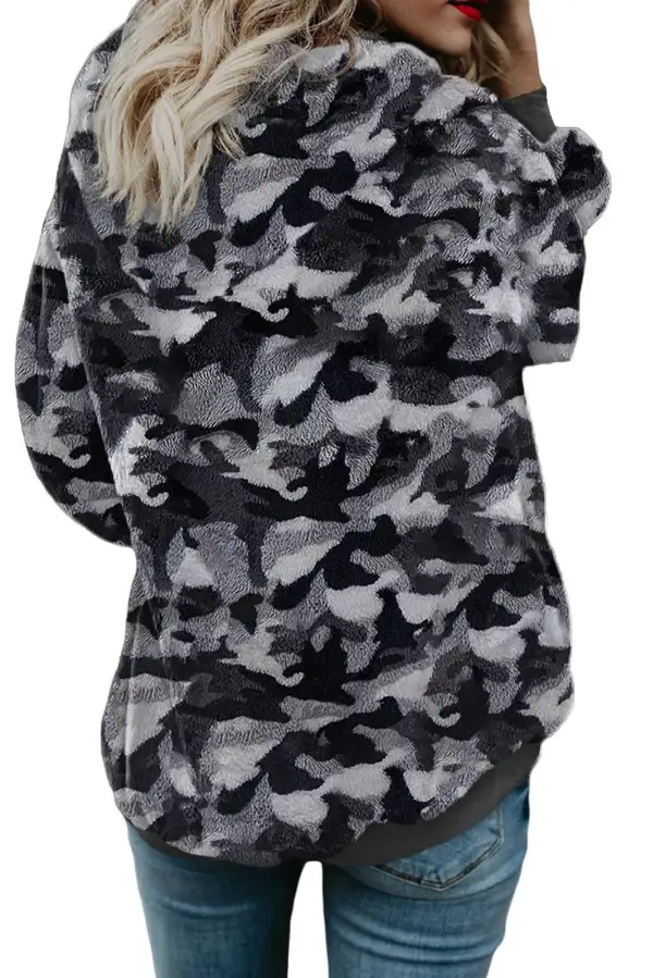Camo Print Warm Furry Hoodie