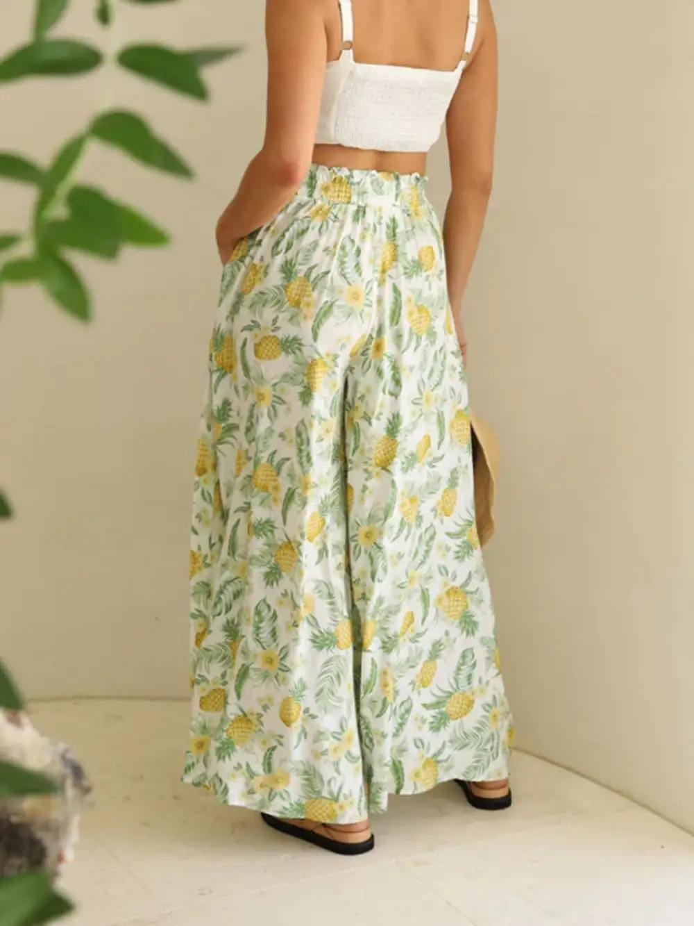 Printed Wide Leg Detail Pants