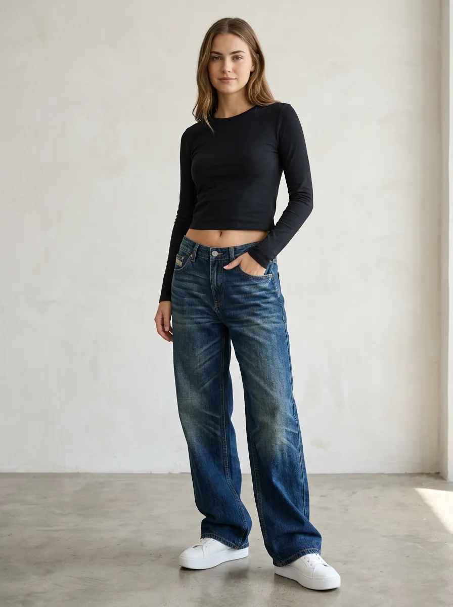 Women's Classic Casual Wide Leg Denim Baggy Jeans