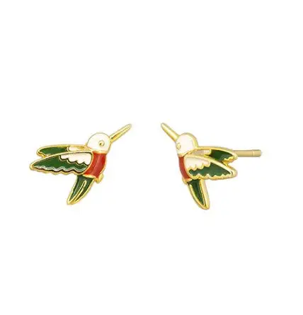 Woodstar & Enamel Stud Earrings