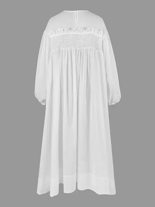 Women's Pleated Pocket Patchwork Mesh Midi Dress