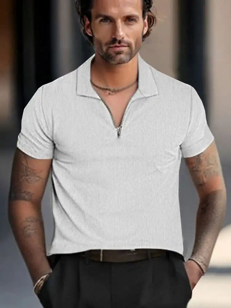 Ribbed Collar Corduroy Polo Shirt