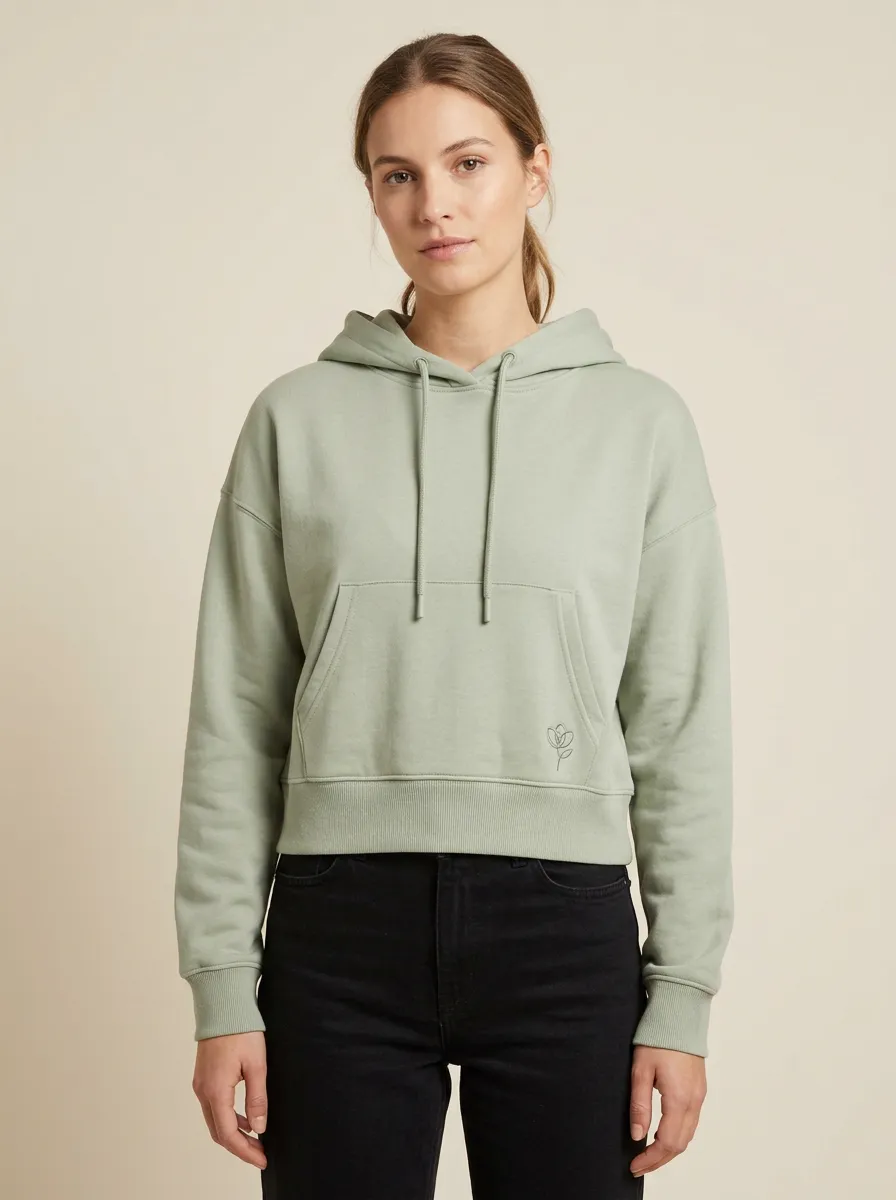 Women's Everyday Minimalist Floral Line Art Printed Cropped Hoodie