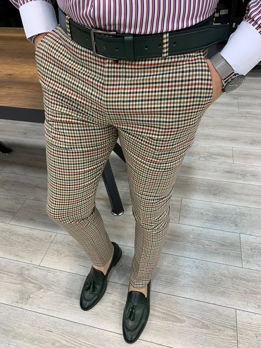Refined Tailored Slim Fit Plaid Tailored Trousers
