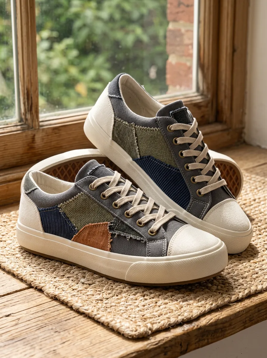 Men's Classic Vintage Patchwork Pattern Patterned Canvas Shoes
