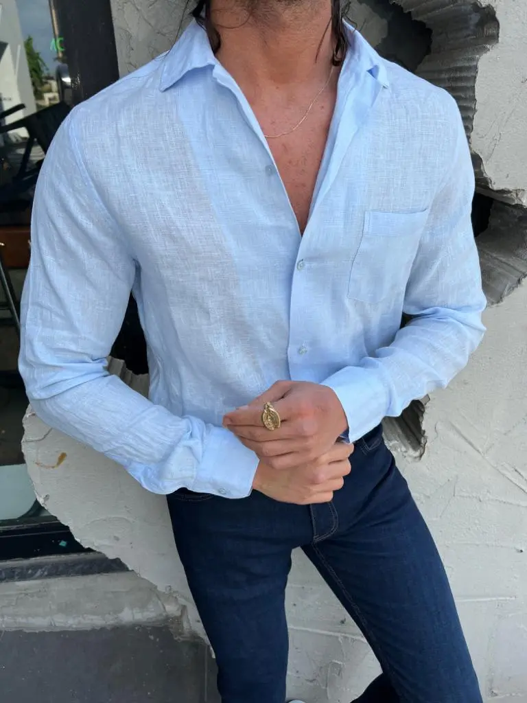 Classic Button Collar Slim Fit Cotton Casual Shirt