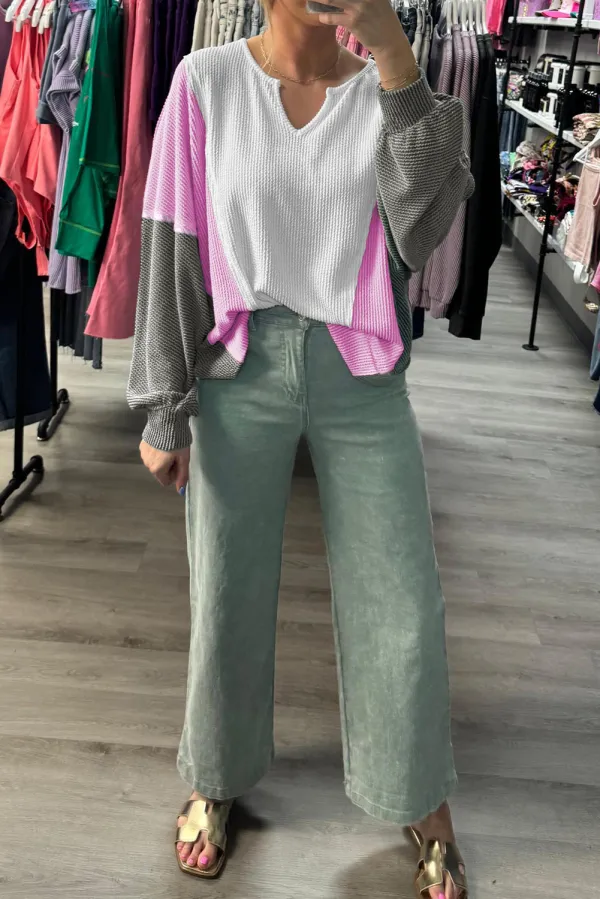 White Spiral Ribbed Raw Seam Top