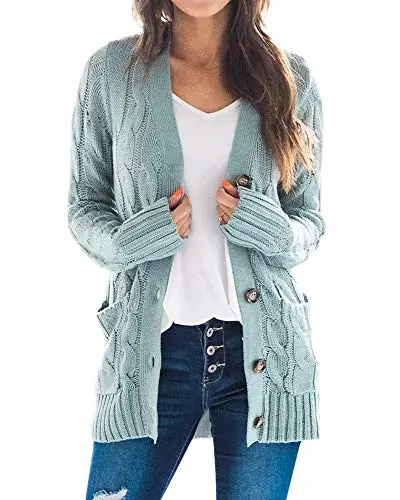 Women's Cable Knit Cardigan Long Sleeve Open Front Button Down Knitwear Sweater Coat