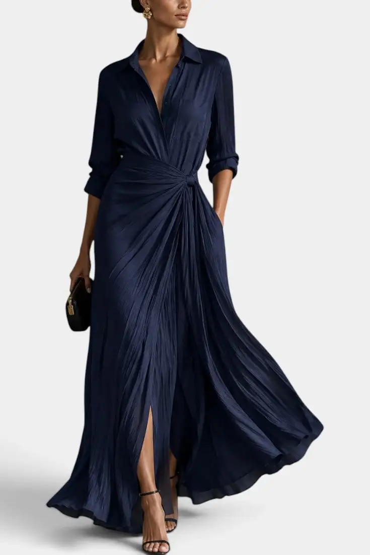 Shirt-Style Draped Maxi Dress