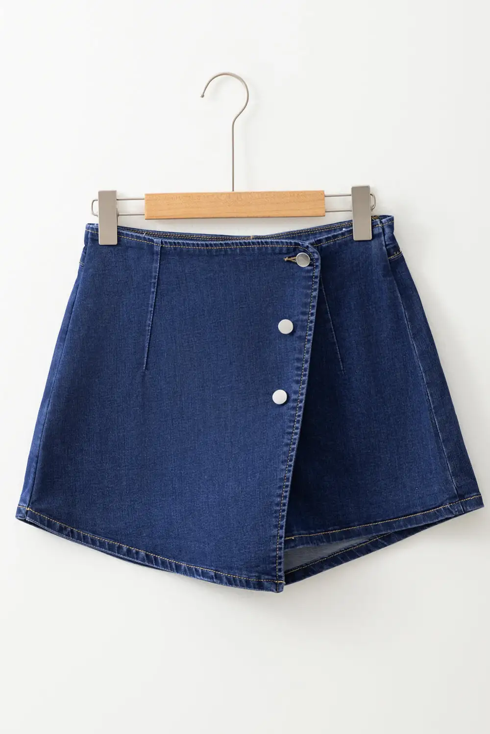 Bluing Asymmetric Wrapped Buttoned High Waist