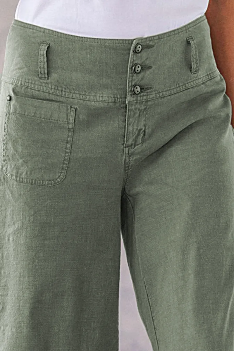Solid Button Up Wide Leg Crop Jeans