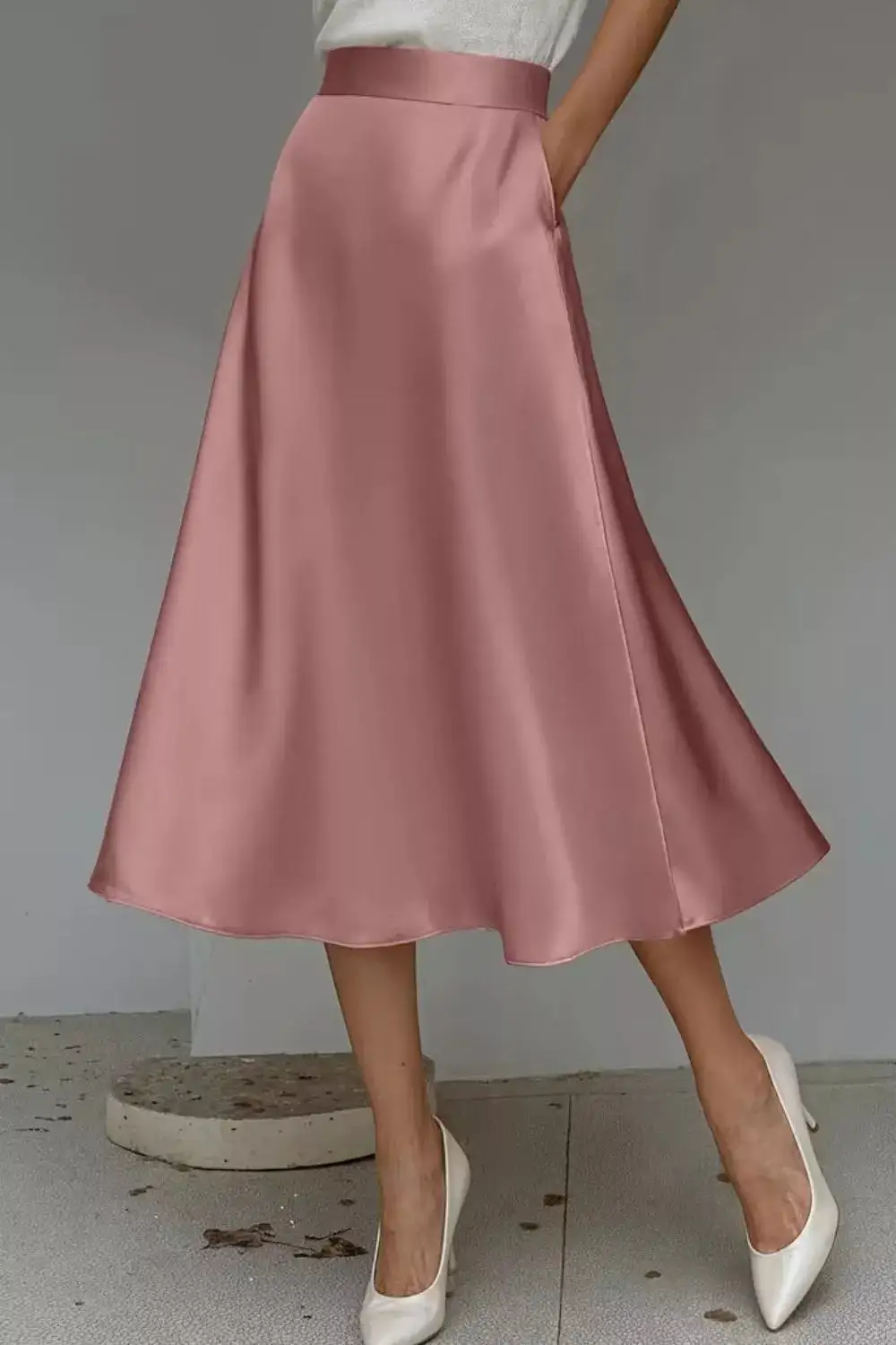 Everyday Satin A-line Midi Skirt
