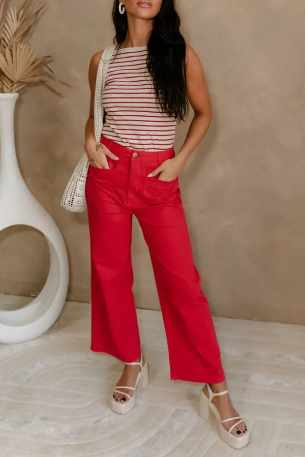 Pocketed Wide Leg Casual Pants