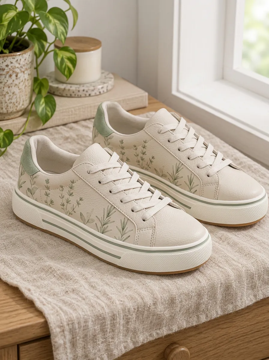 Women's Botanical Lover Green Herb Printed Sneakers