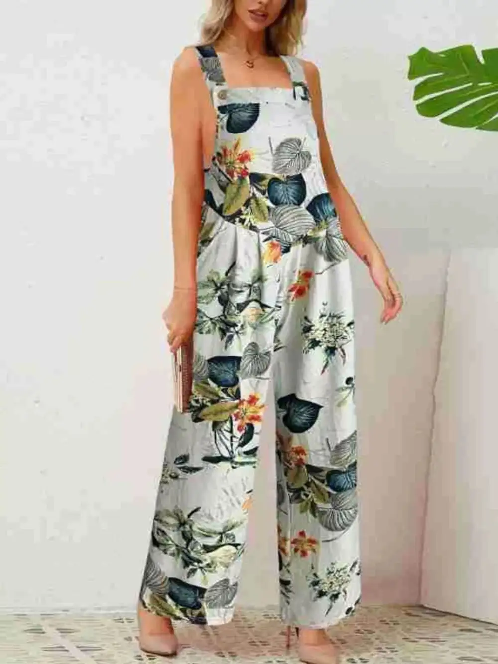 Plus Size Printed Wide Leg Jumpsuit