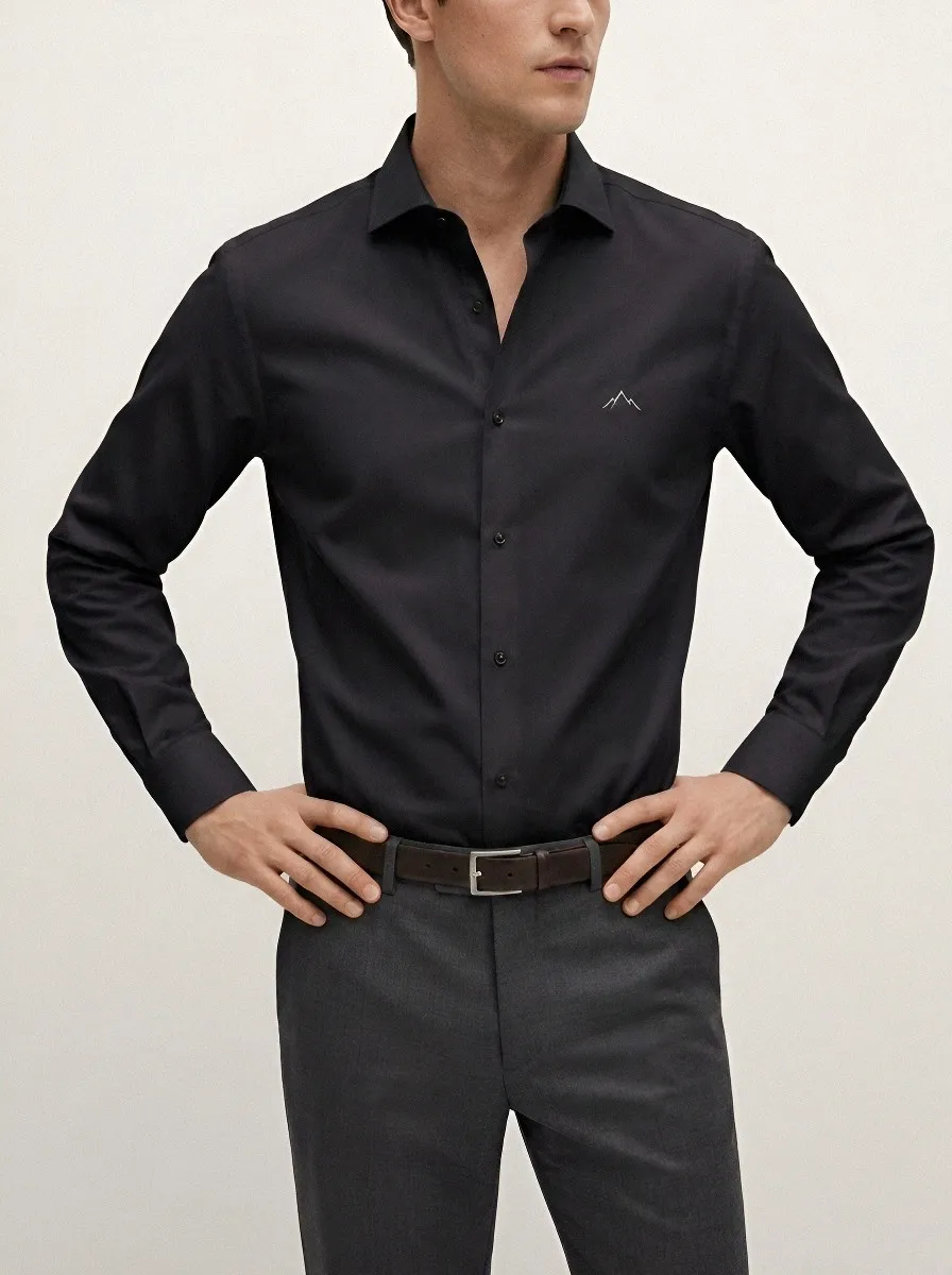 Men's Mountain Minimalist Embroidered Non-Iron Cotton Shirt